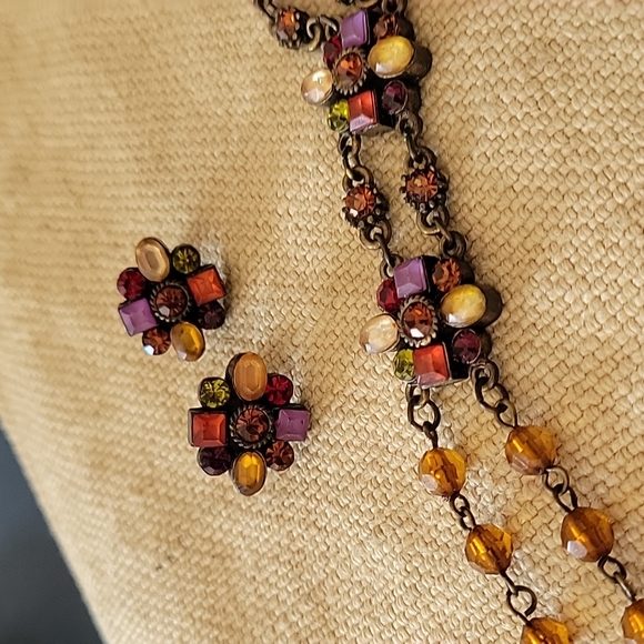 Multi gem pierced earrings and choker set - Picture 4 of 10